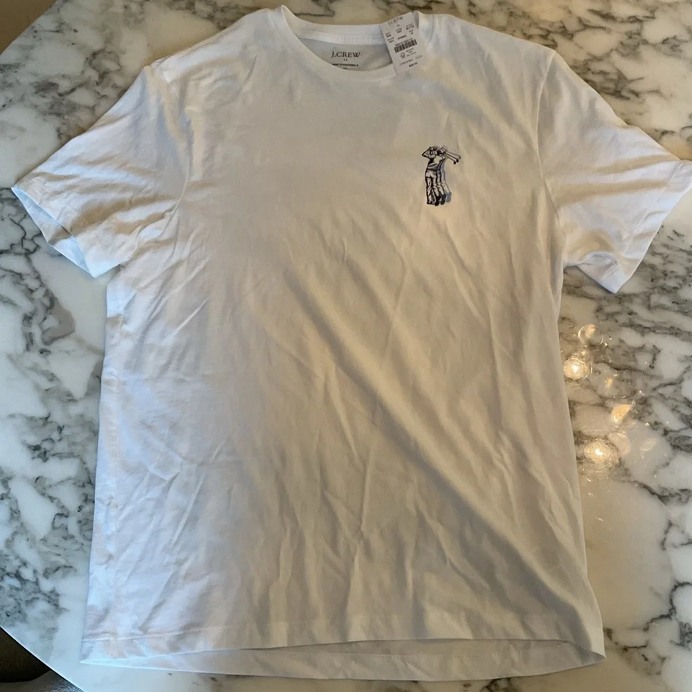 NWT J.Crew White Graphic Tee with Blue Golfer Print in Size Medium